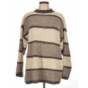 Cotton Emporium Textured Stripe Knit Sweater in Cream and Light Brown